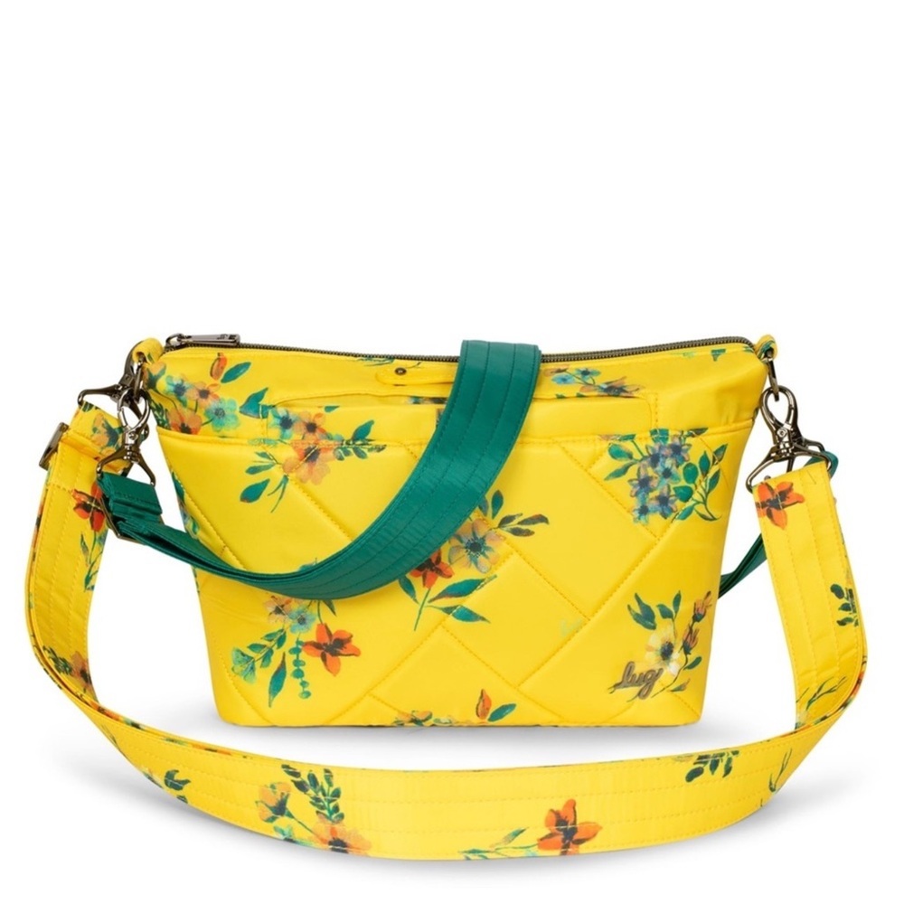 NWOT LUG Flare 2 Bright Yellow Floral Quilted Crossbody Bag